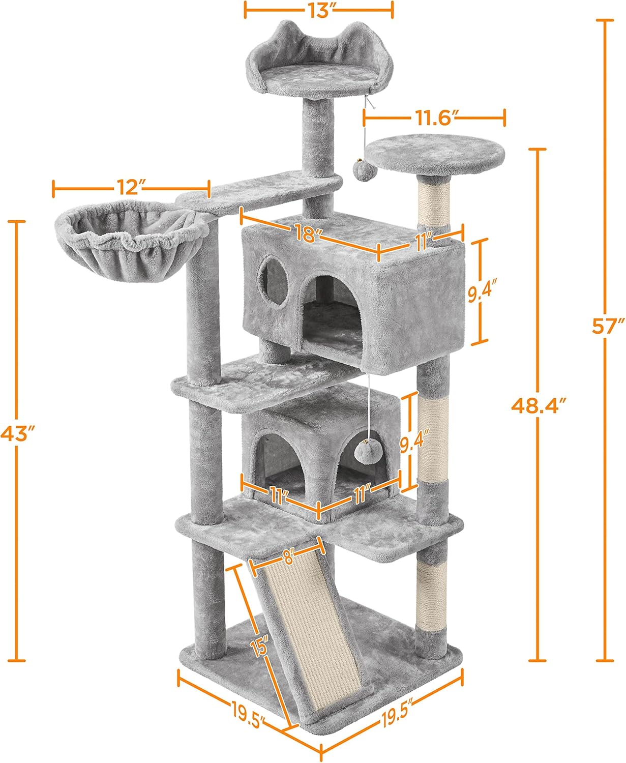 57 inches Multi-Level Cat Tree Cat Condo with Scratching Posts Kittens Activity Tower Pet Play House Furniture