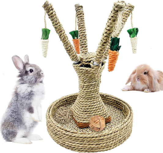 Bunny Chew Toys Rabbit Rattan Grass Scratcher Climbing Tree Fun Tree Carrot Play Toys for Small Animal Guinea Pig Tooth Cleaning