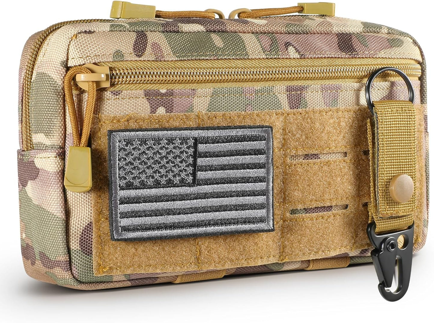 Tactical Molle Admin Pouch Utility Laser Cut EDC Tool Pouch Bag Horizontal Modular Pouches Include US Flag Patch and Keychain