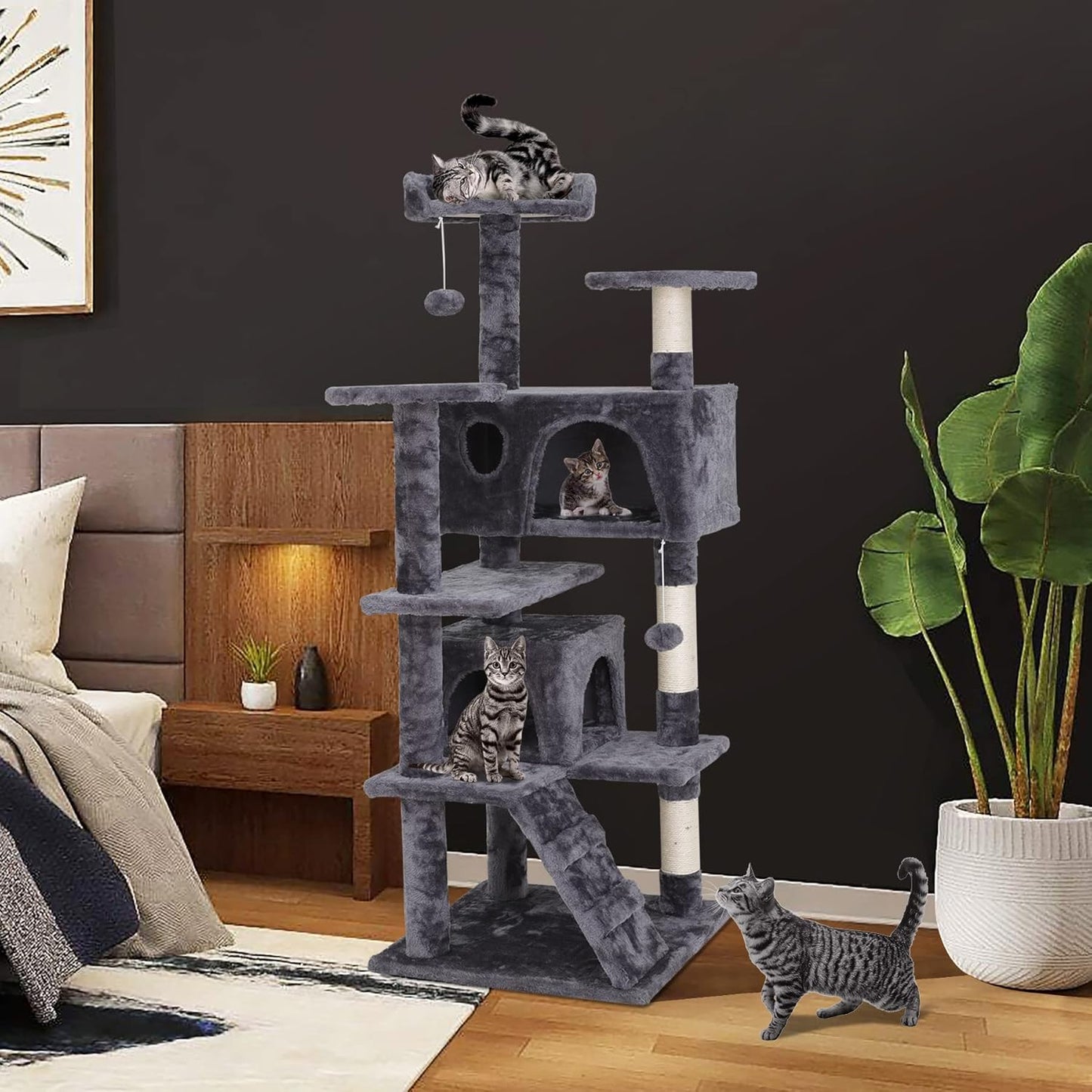 Cat Tree 54 Inch Cat Tower Condo Cat House for Indoor Cats，Multifunctional Activity Center w/Cat Scratching Posts Stand Funny Toys for Kittens Pet Play House