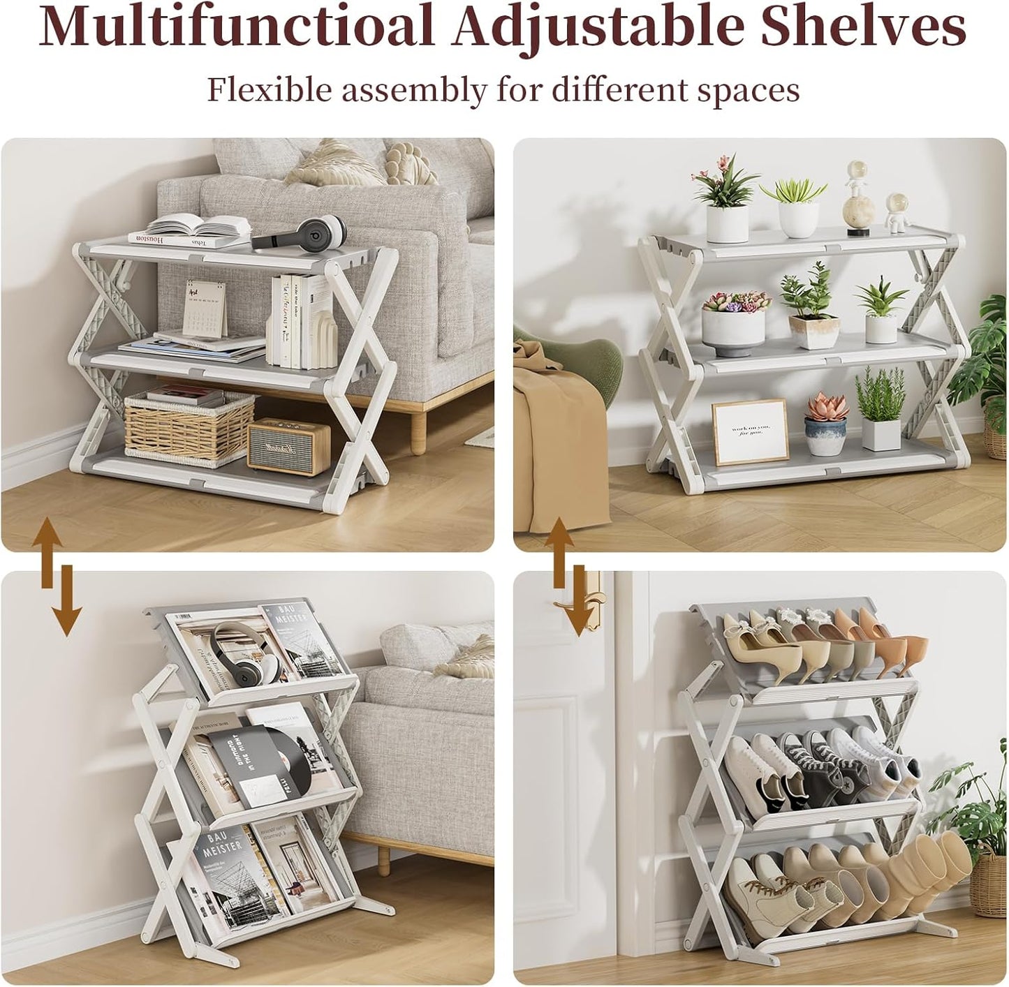 Shoe Rack Storage Organizer, Adjustable Angled Shoe Shelf, Storage and Organization for Closet, Entryway, Small Space (Grey, 3 Tier)