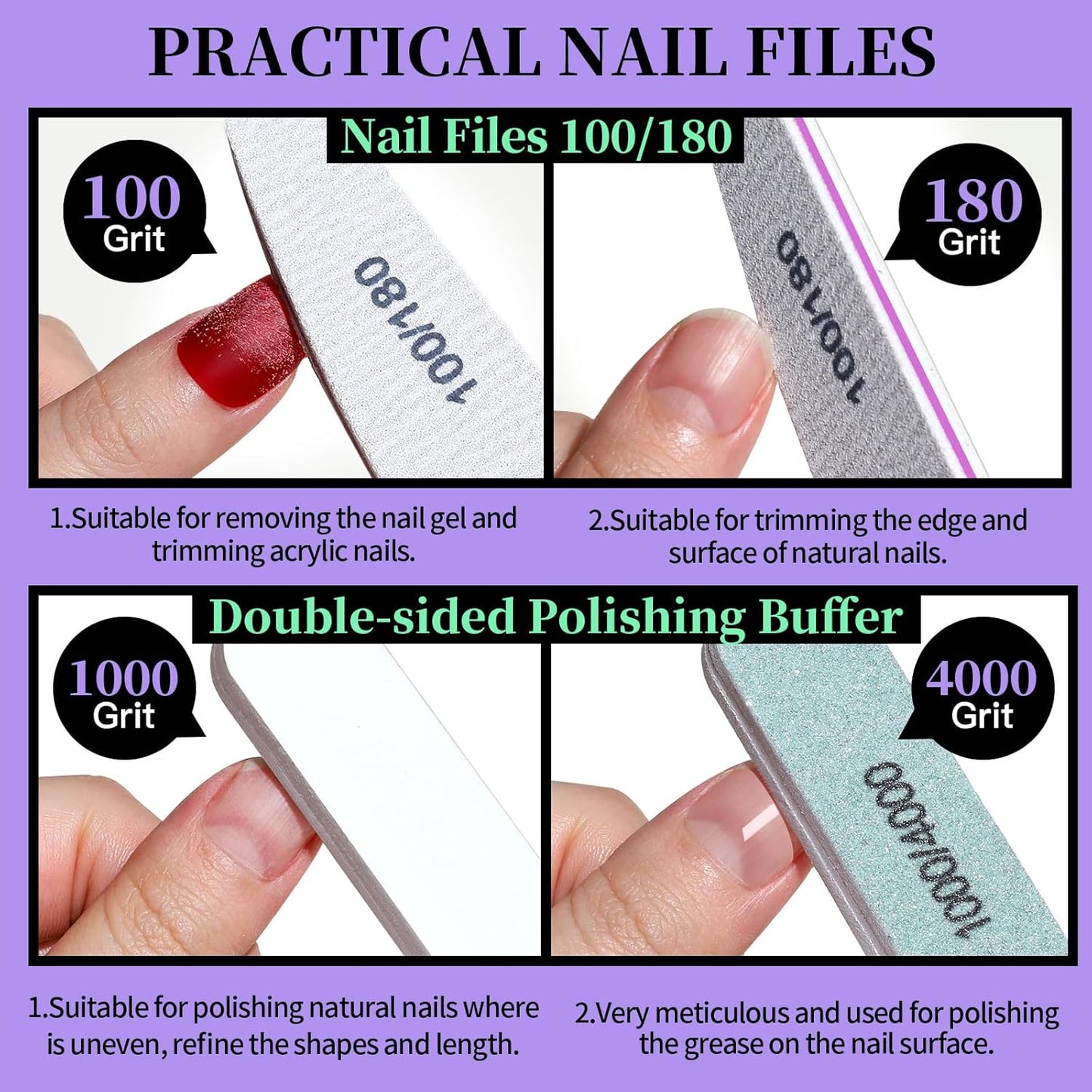 Manicure and Pedicure Tools Kit, Nail Files 100/180, Nail Buffer Block, Nail Cuticle Nippers, Cuticle Pusher, Cuticle Peeler, Nail Lifter for Ingrown Toenails, Toenail File