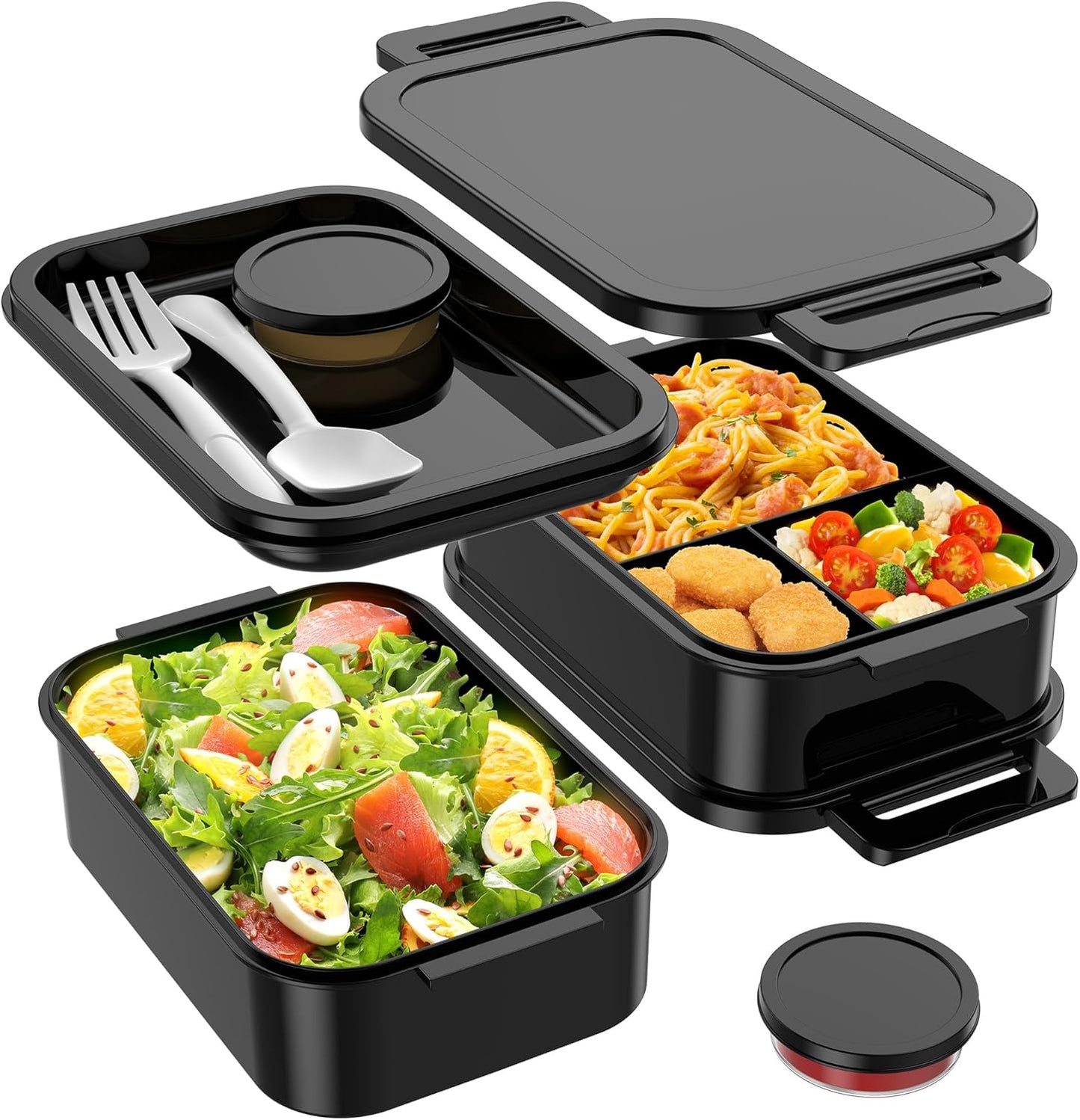 Adult Bento Box Lunch Box - 3 Layers Stackable Bento Lunch Box for Adults, 72oz Large-Style All-in-One Bento Boxes Leak-Proof Lunchbox with Utensil Sauce Containers for Dining Out,Work, Grey