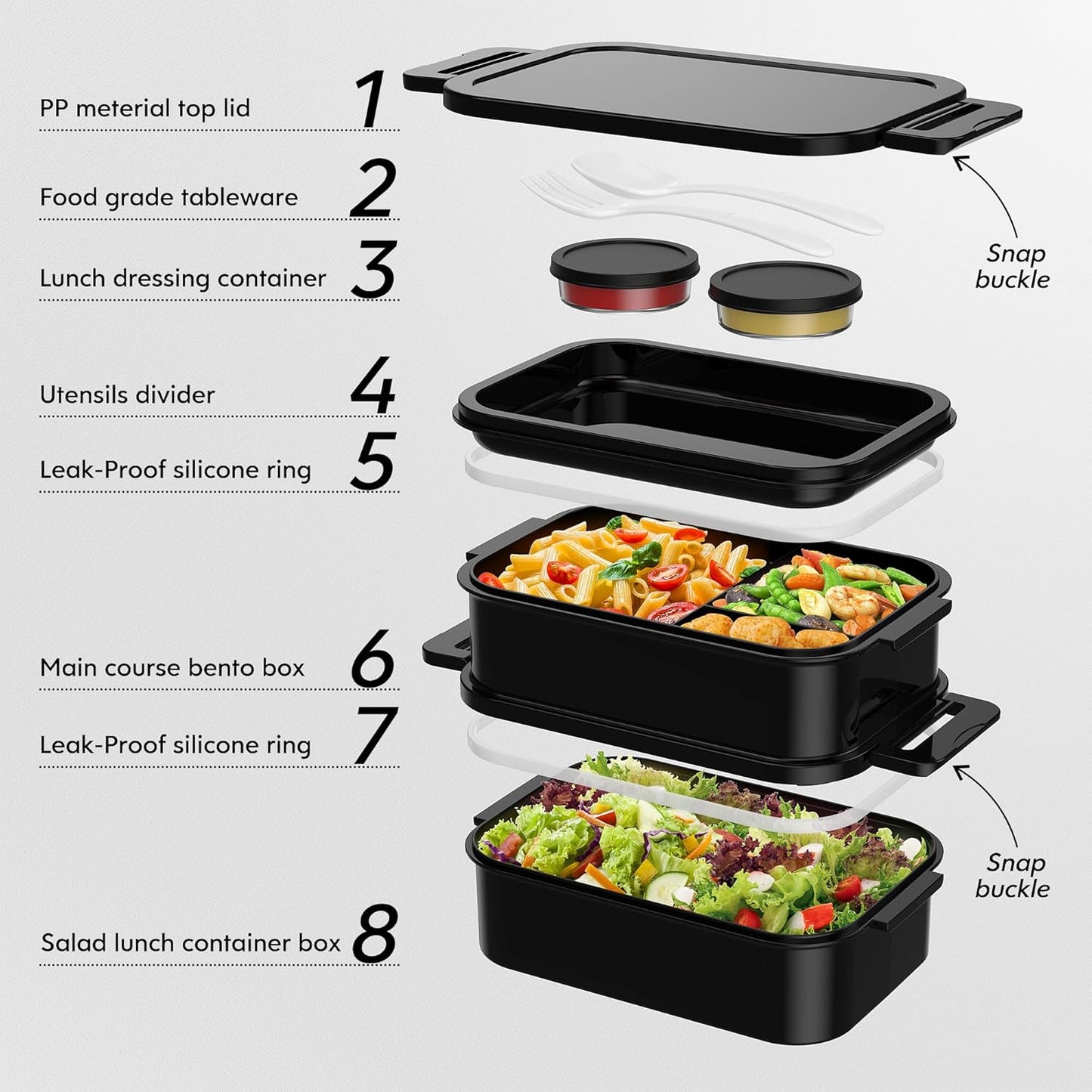 Adult Bento Box Lunch Box - 3 Layers Stackable Bento Lunch Box for Adults, 72oz Large-Style All-in-One Bento Boxes Leak-Proof Lunchbox with Utensil Sauce Containers for Dining Out,Work, Grey