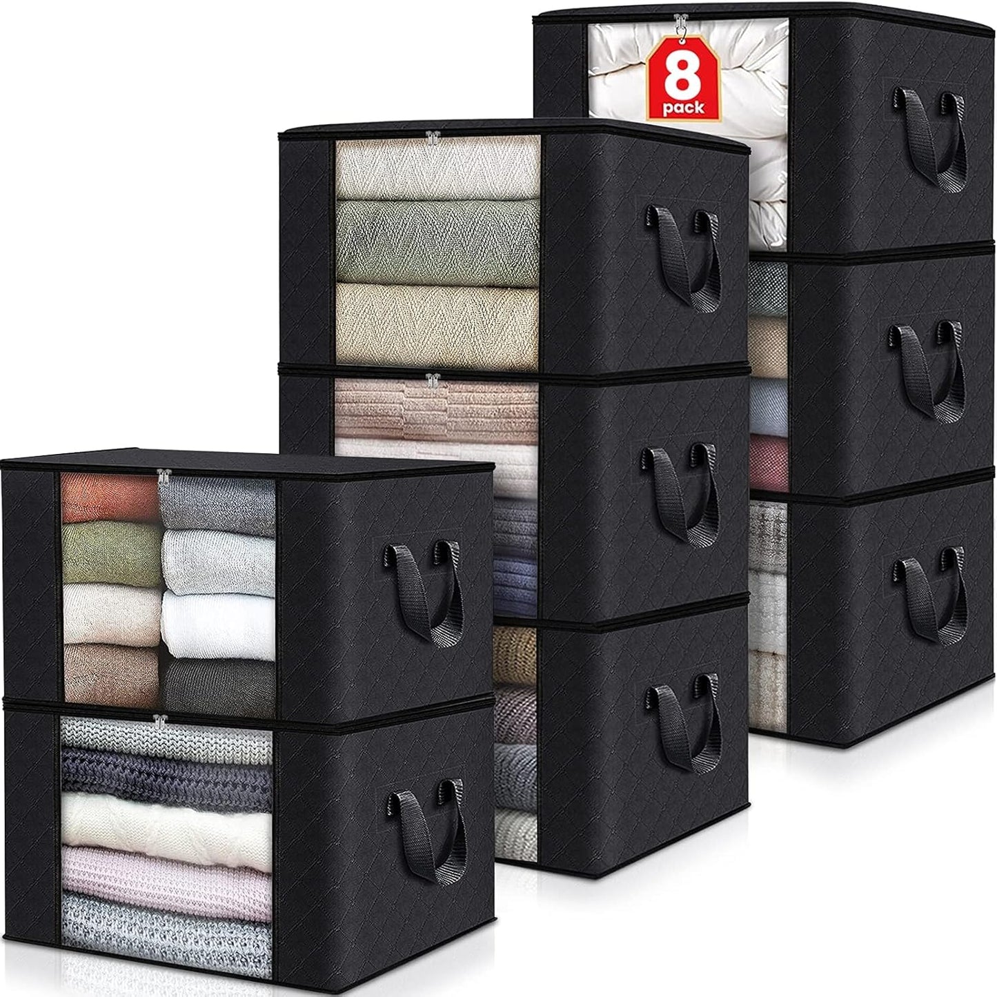 Clothes Storage, Foldable Thick Fabric Blanket Storage Bags, Storage Containers for Organizing Bedroom, Closet, Clothing, Comforter, Organization and Storage with Handle