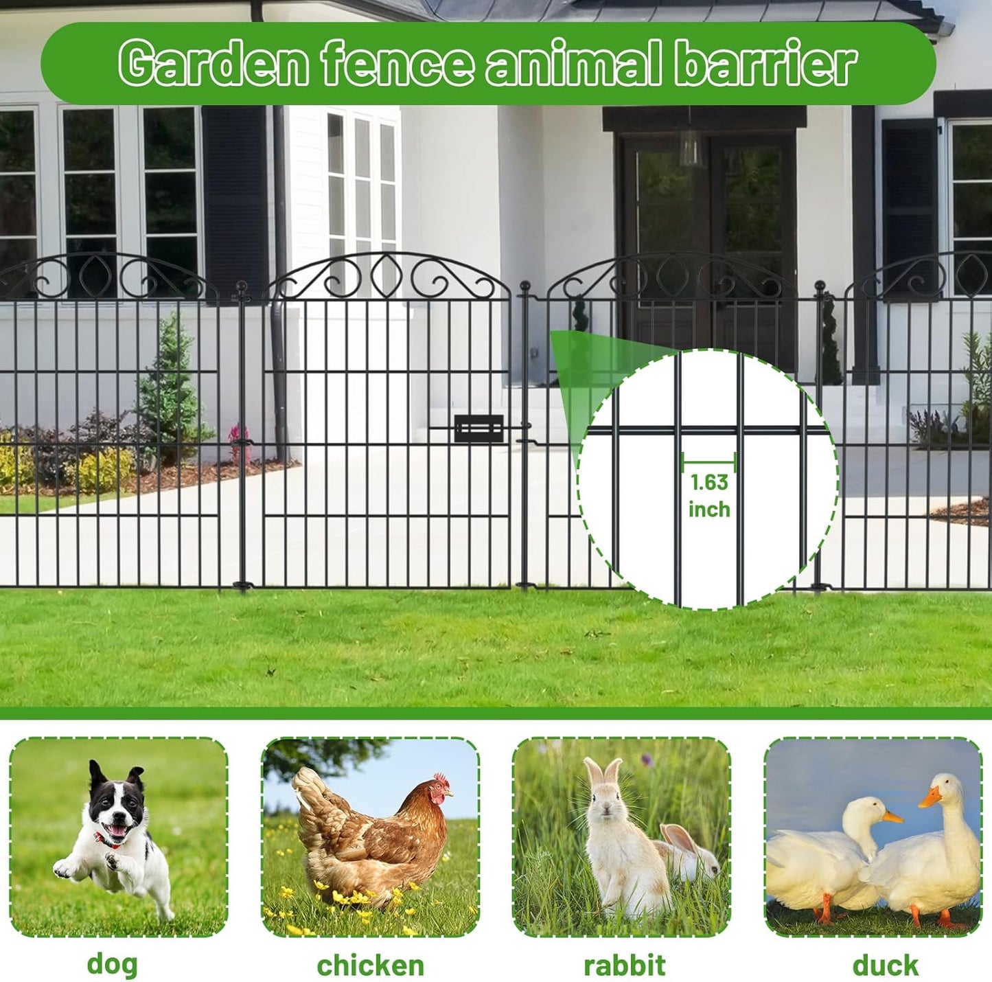 Decorative Animal Barrier Garden Fence 6 Pack with Lock - 30 in(H) x 11.8 ft(L) No Dig Decorative Fence Rustproof Metal Wire Panel Border, Rustproof Metal Wire Section Edging Fencing Panel