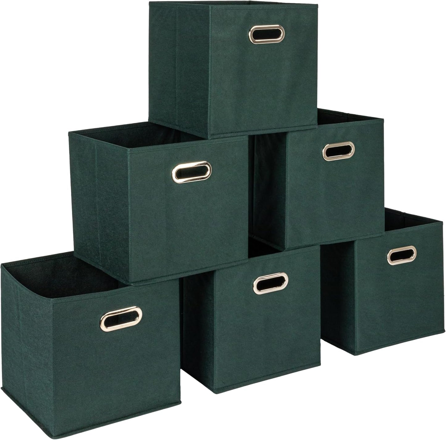 Fabric Storage Cube Bins, 6 Piece Set, Strong Poly-Woven Fabric, Chipboard Sides, Grommet Front Handle, Stackable and Foldable, Classic Design