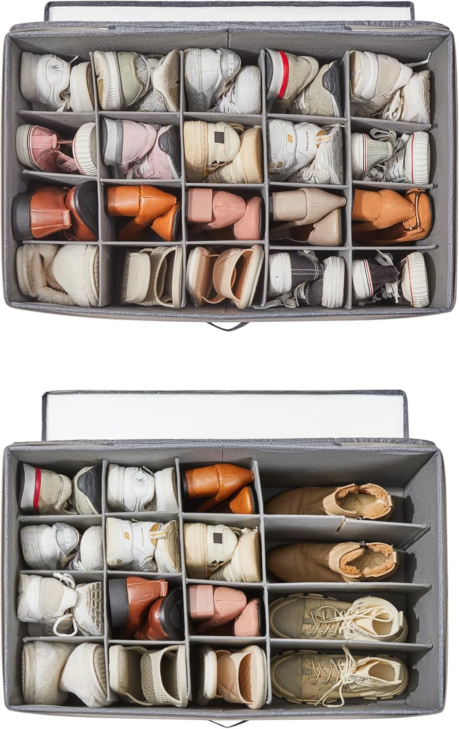 Shoe Storage Organizer for Closet, Shoe Box Organizer, Space Saving Foldable Shoe Rack, Shoe Storage Cabinet with Clear Cover and Reinforced Handles, Fits 20 Pairs, Grey