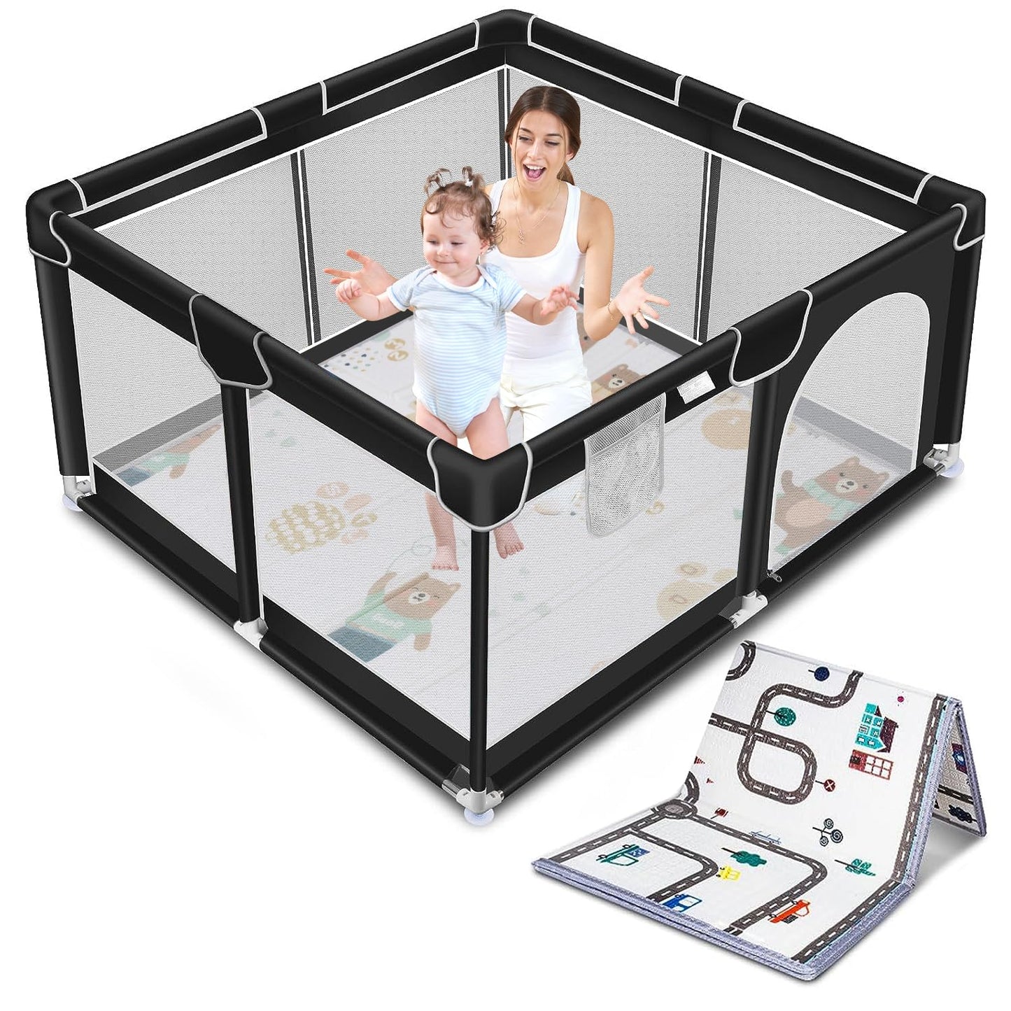 Baby Playpen, Play Pen for Kids Activity Center, Large Baby Playard for Indoor and Outdoor, Sturdy Safety Baby Fence with Soft Breathable Mesh for Toddler