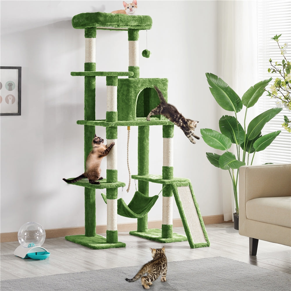 63in Large Cat Tree Tower Multilevel Cat Perch Plush Cat Condos with Hammock and Scratching Posts for Indoor Cats