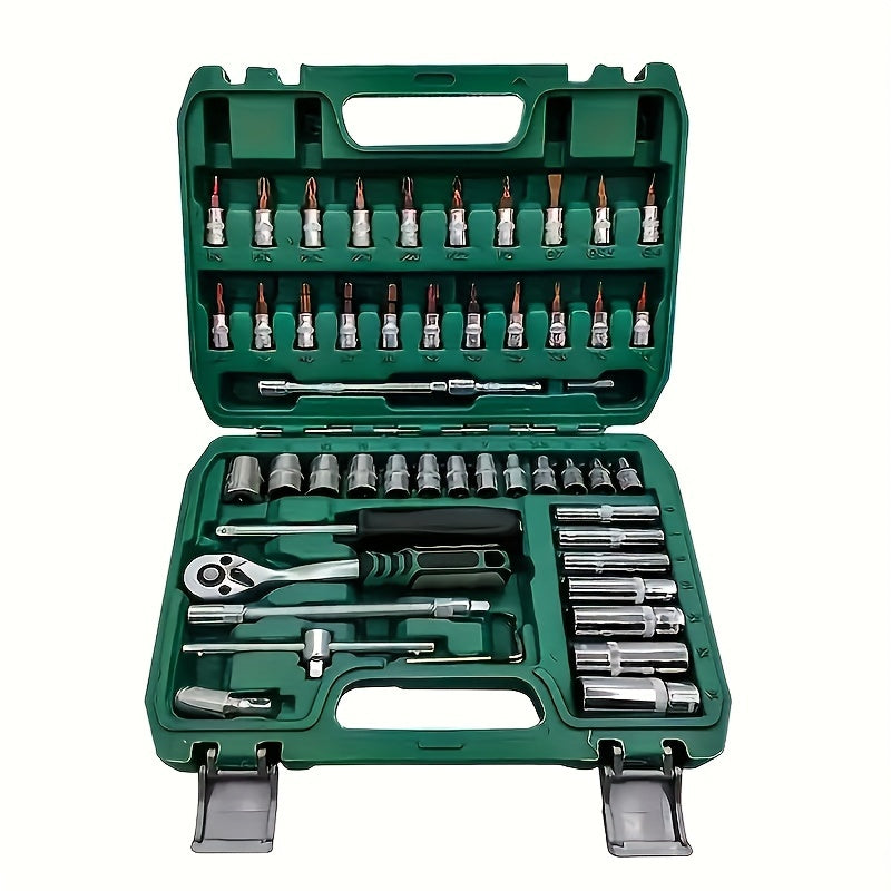 High-end Professional 151&53pcs Mechanic Tool Set, 1/2 *1/4" 3/8 "drive Depth And Standard Sockets, Ratchet Wrench Set, Torque Wrench, MechanicTool Kits For Auto Parts Repair & Household Mechanical Tool Kit, For Car Bike Repair Tools