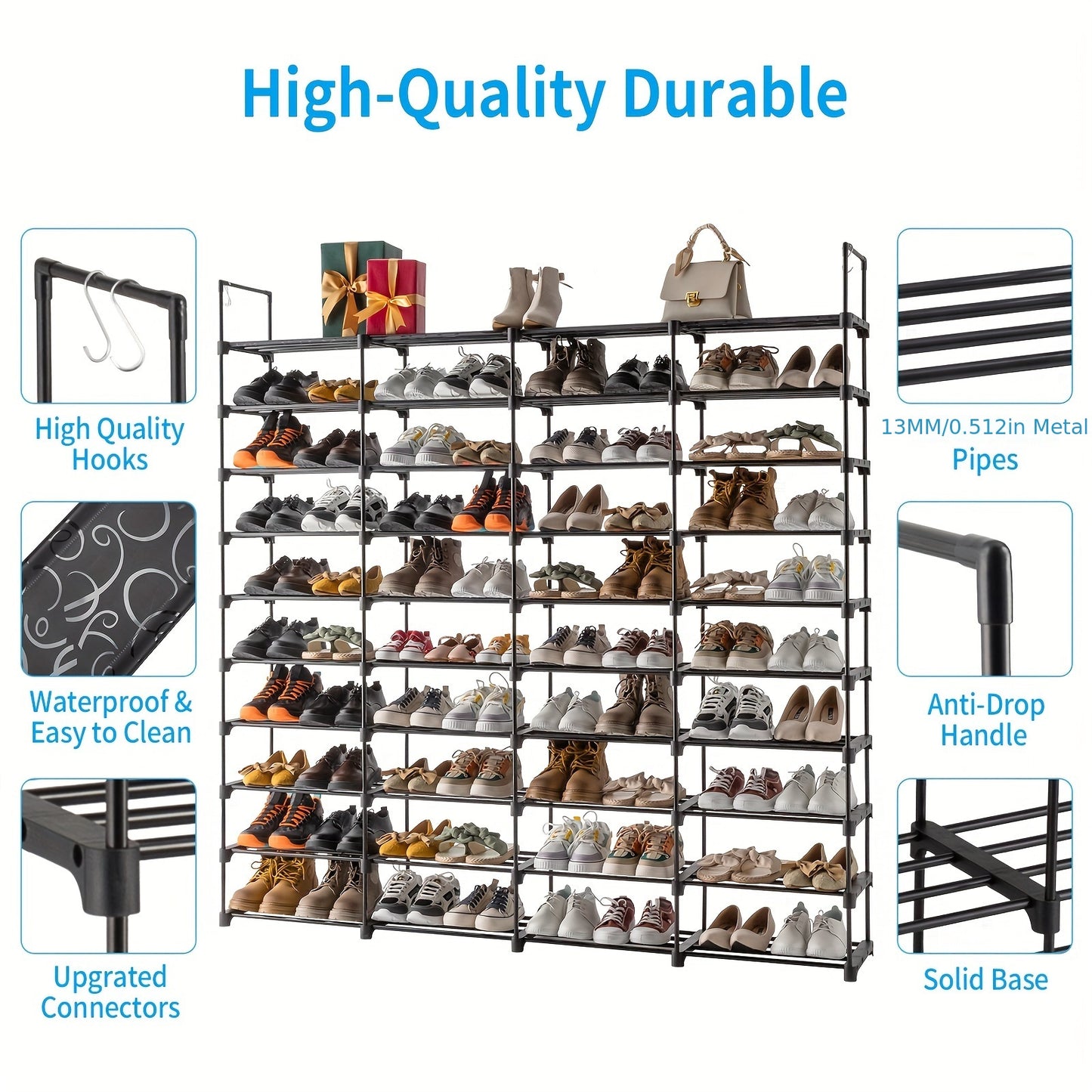 10 Tiers Shoe Rack Storage Organizer Shoe Shelf Organizer for Entryway Holds 80 Pairs Shoe, Stackable Shoe Cabinet Shoe Rack