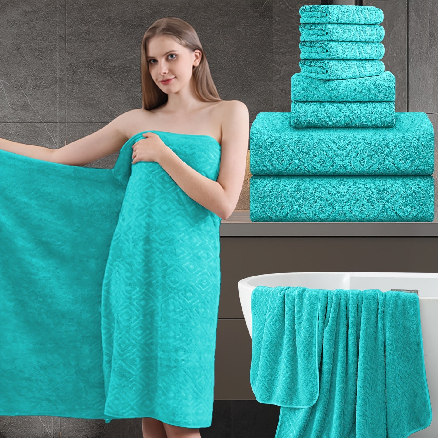 8 Piece Extra Large Bath Towel, Ultra-Soft Thick Bath Towel Highly Absorbent Quick Dry Towel 750GSM Includes 2 Oversized Bath Towels & 2 Hand Towels & 4 Towels for Bathroom Hotels Gym