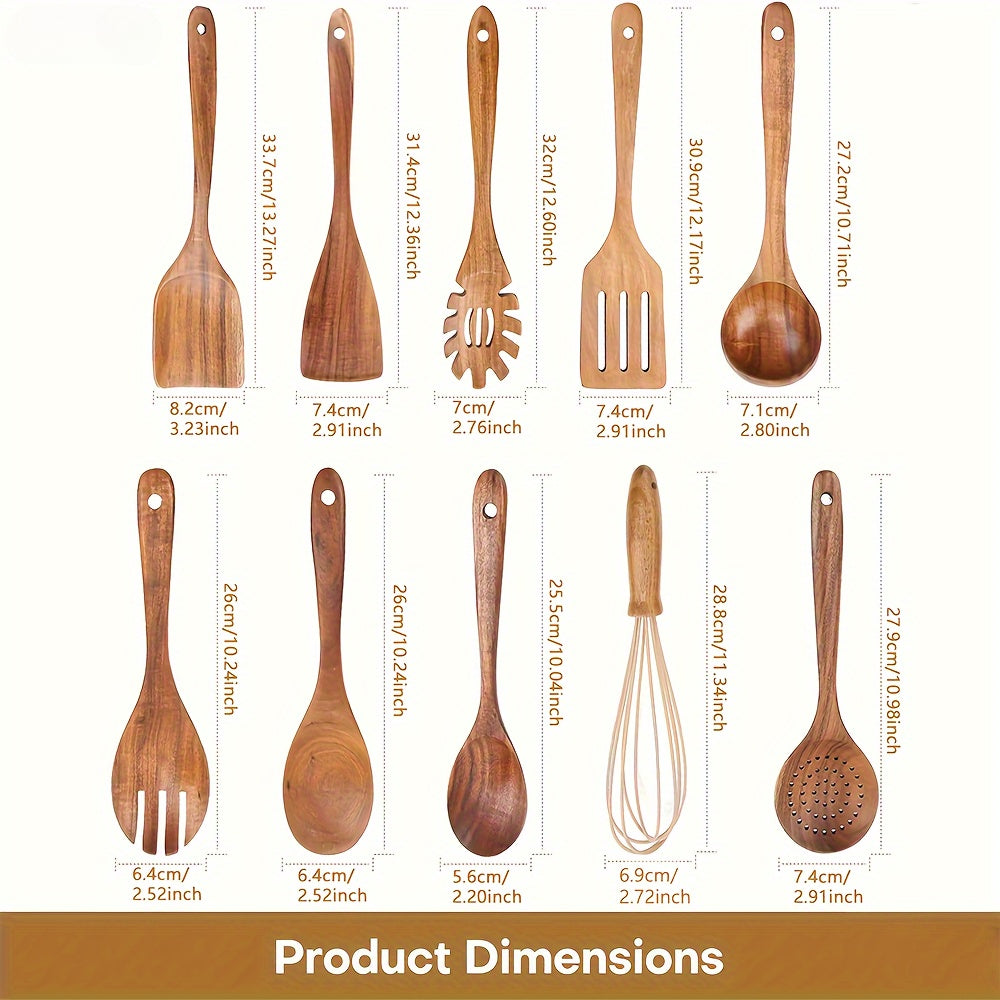 Wooden Spoons For Cooking, Teak Wood Kitchen Utensils Set For Non Stick Use, Spatula Set For Stirring, Baking, Non Stick Wooden Utensils For Kitchen