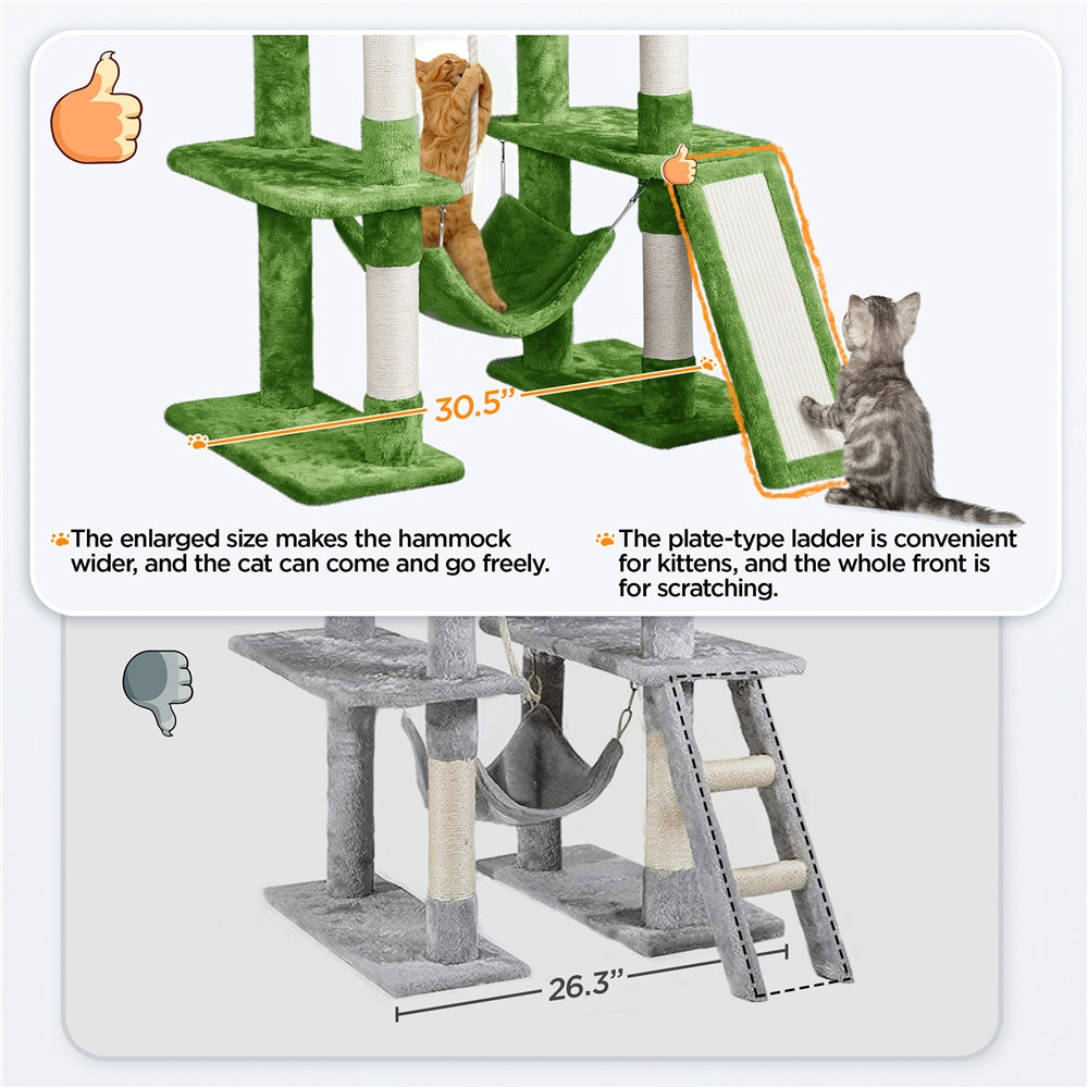 63in Large Cat Tree Tower Multilevel Cat Perch Plush Cat Condos with Hammock and Scratching Posts for Indoor Cats