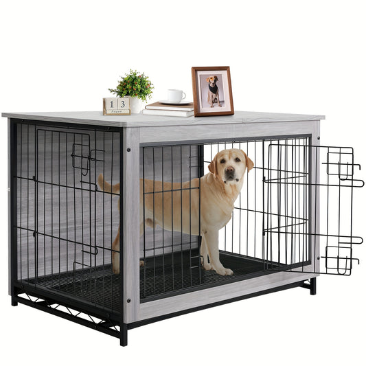 Dog Crate Furniture, 38.6" Wooden Side End Table, Modern Dog Kennel with Double Doors, Heavy-Duty Dog Cage with Pull-Out Removable Tray, Indoor Medium/Large/Small Pet House Furniture