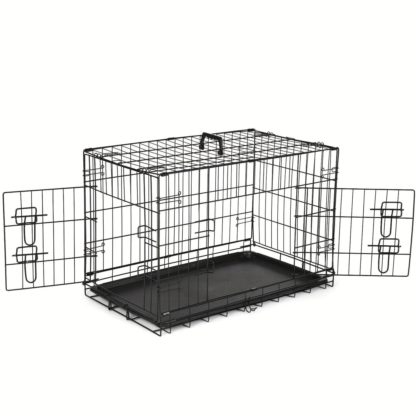 Dog Crate with Divider Panel Double Door, Folding Metal Wire Dog Cage with Plastic Leak-Proof Pan Tray, Pet Kennel for Indoor, Outdoor, and Travel