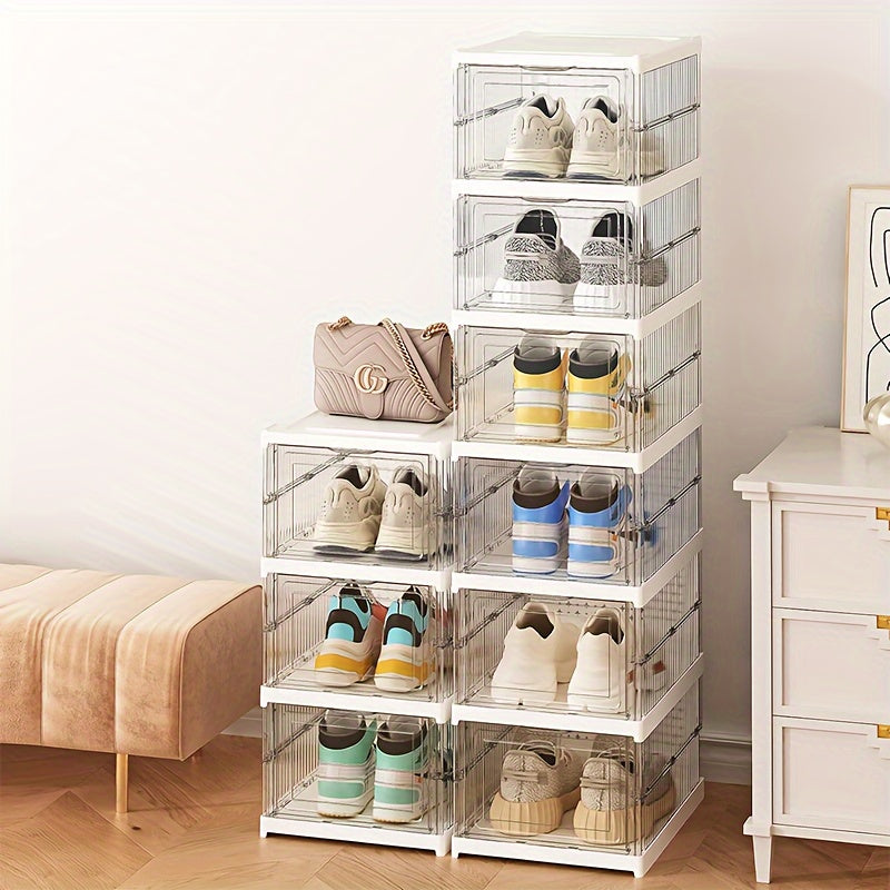 6-Layer/9-Layer Stackable Shoe Rack - Durable Foldable Transparent Storage Cabinet with Dustproof High-Top Design for Sneakers - Space-Saving, Easy to Assemble, and Versatile Shoe Organizer