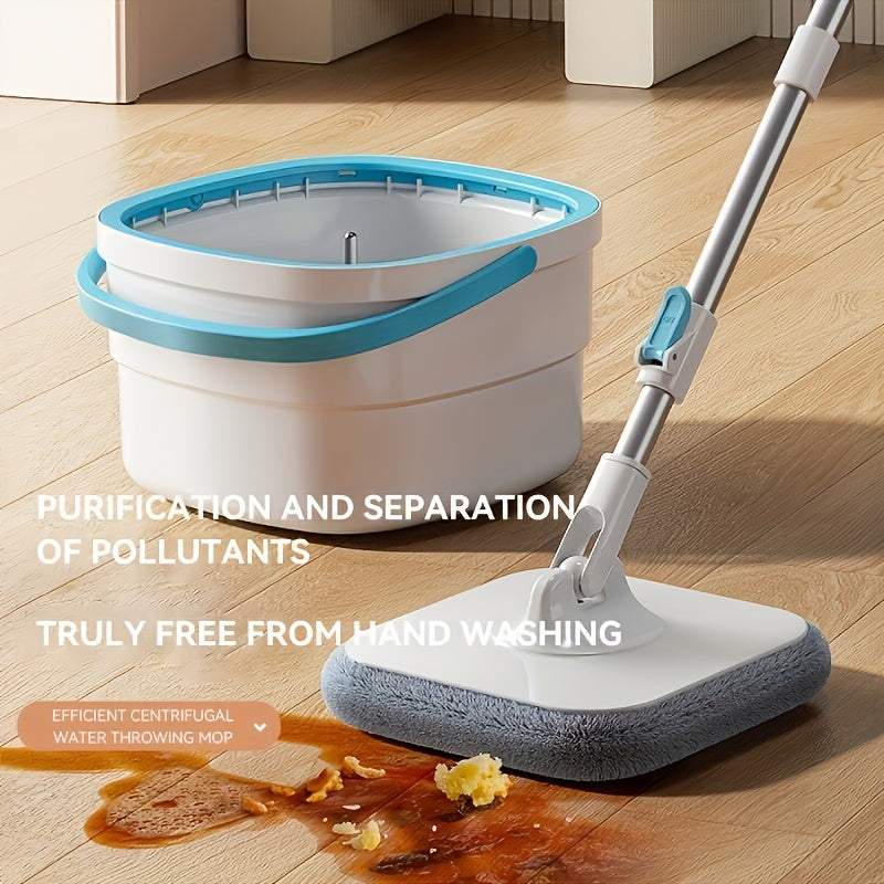 Separates Dirty and Clean Water, 2-Chamber Design, Flat Mop and Bucket Set, Hands Free Home Floor Cleaning, 4 Reusable Microfiber Mop Pads Included