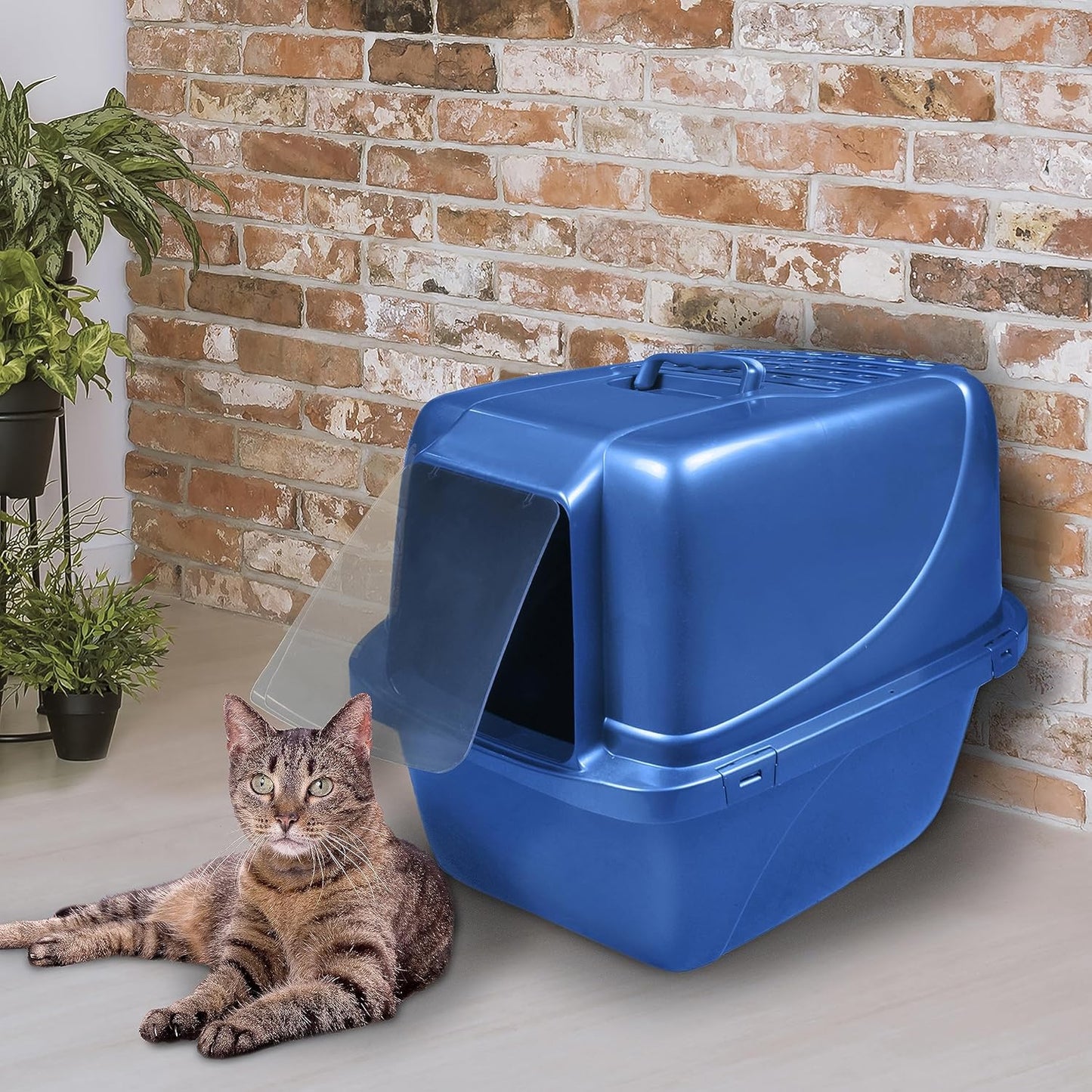 Pets Odor Control Extra Large, Giant Enclosed Cat Pan with Odor Door, Hooded, Blue, CP7