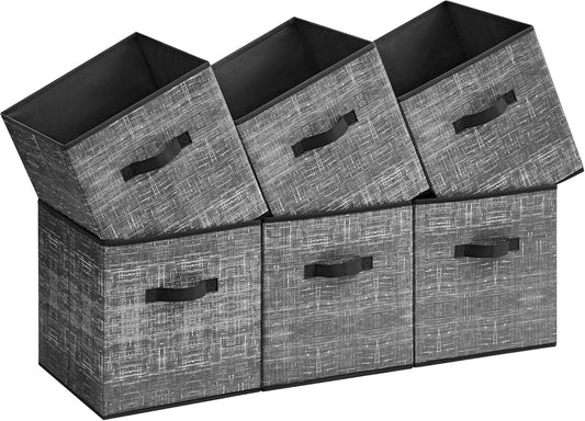 Storage Cubes, 13-Inch Non-Woven Fabric Bins with Double Handles, Set of 6, Closet Organizers for Shelves, Foldable, for Clothes, Classic Black UROB033B01