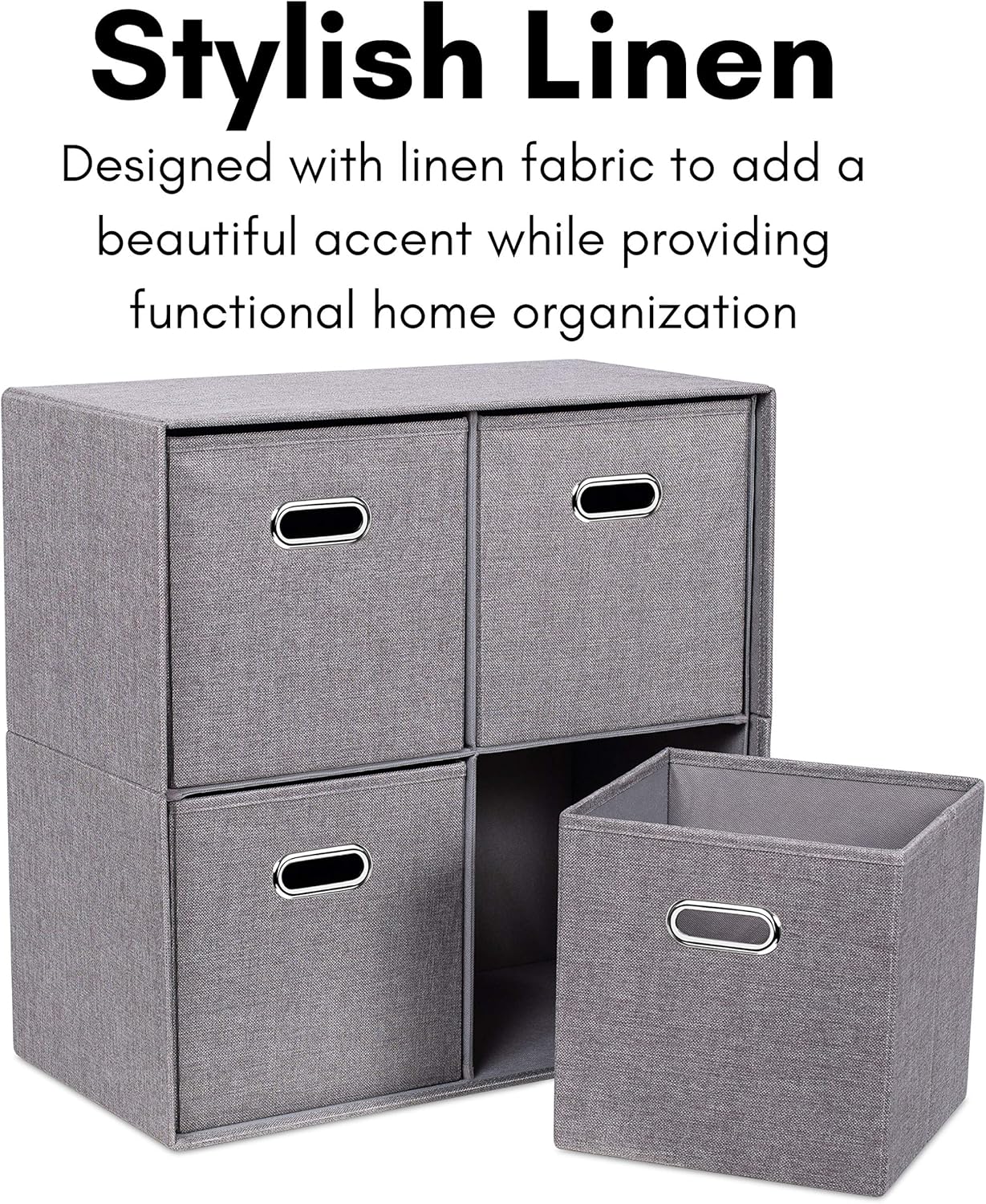 Linen Cube Organizer Shelf with 4 Storage Bins - Durable, Collapsible Multi-Purpose Shelving Unit for Bedroom, Closet, or Dorm, Compact Cubbie Shelf for Toys, Clothes, or Towels