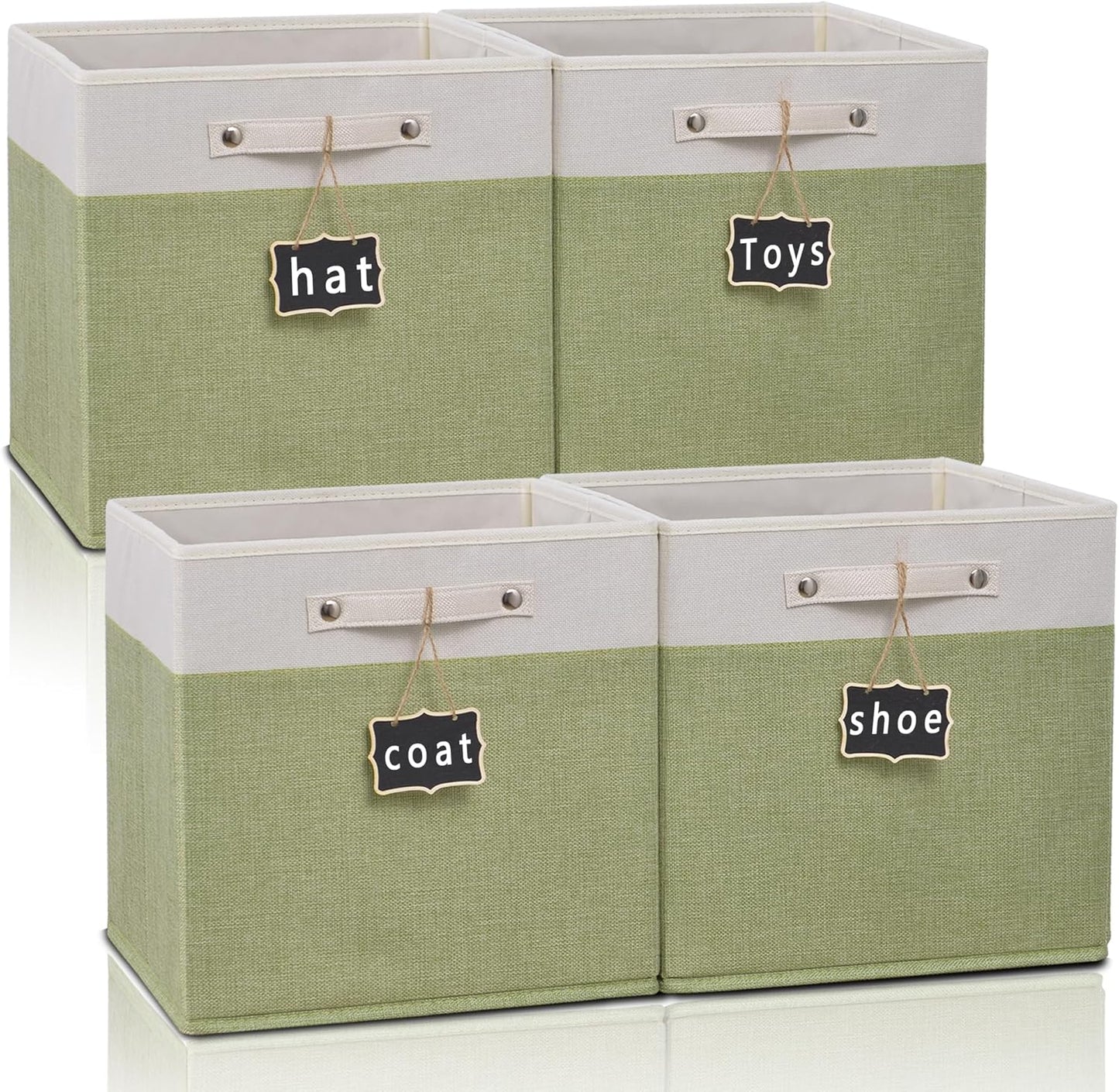 11x11 cube storage bins 4 Pack,Collapsible Fabric Storage Cubes with Labels,Linen Cube Storage Organizer Bins with Cotton Handles,Square Storage Cubes for Home,Office,Clothes,Cabinet (White Grey).