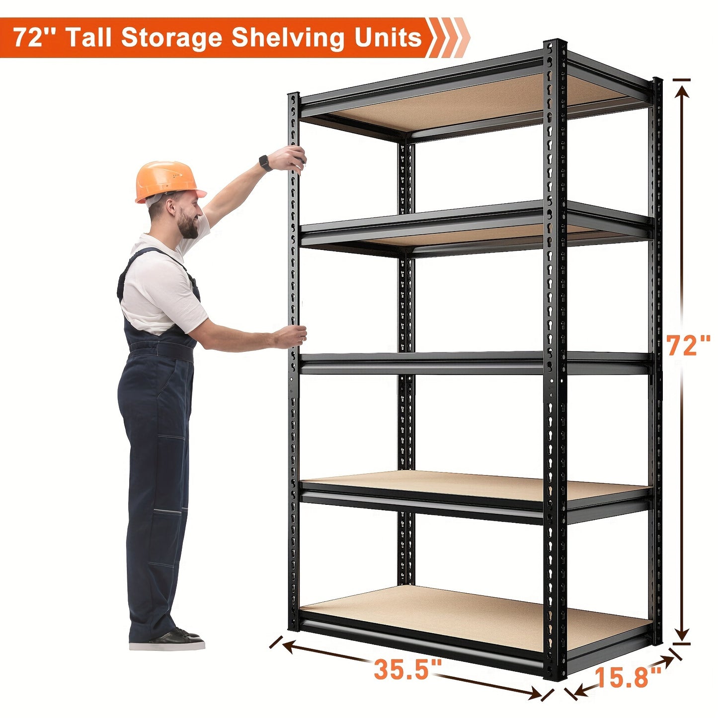 72" H Garage Shelving Heavy Duty Storage Shelves 2000LBS Adjustable 5 Tier High Quality Galvanized SteelShelves For Garage Storage Shelving Units And Storage For Basement Industrial Pantry Shelf, 72"H X 35.5"Wx15.8"D