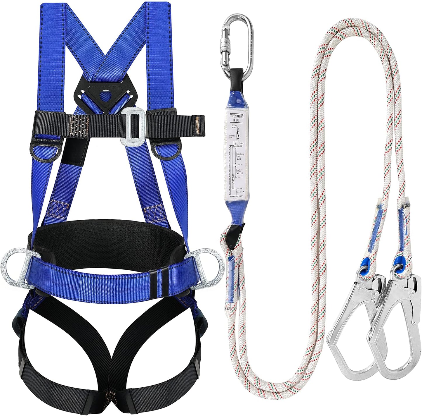 Safety Harness Fall Protection Kit: Full Body Roofing harnesses with Shock Absorbing Lanyard - Updated Comfortable Waist Pad