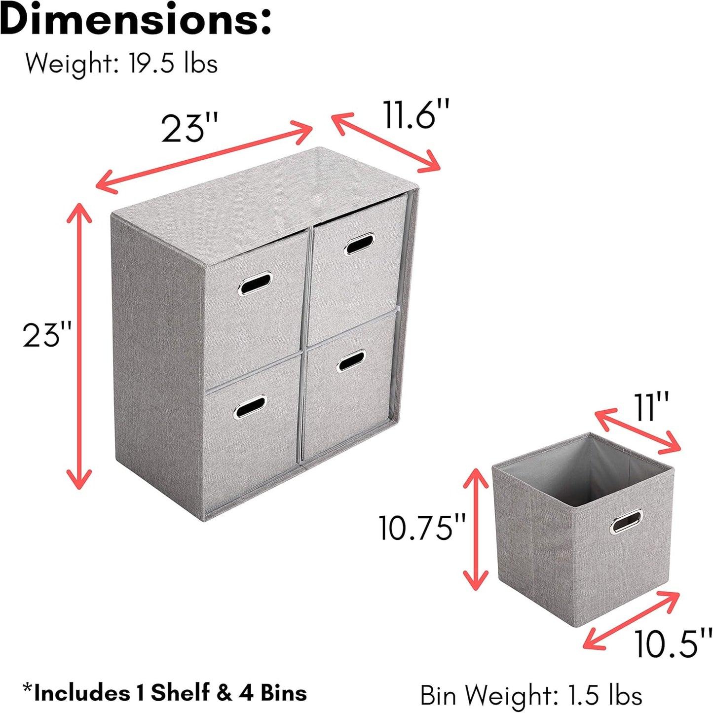 Linen Cube Organizer Shelf with 4 Storage Bins - Durable, Collapsible Multi-Purpose Shelving Unit for Bedroom, Closet, or Dorm, Compact Cubbie Shelf for Toys, Clothes, or Towels