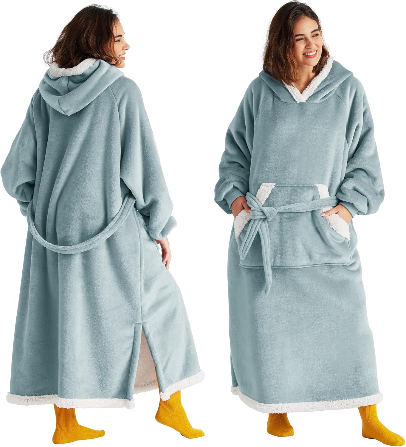 Wearable Blanket Hoodie Women - Long Sherpa Hooded Blanket for Adult Warm Cozy Blanket Sweatshirt Gifts for Women Men, Standard, Grey