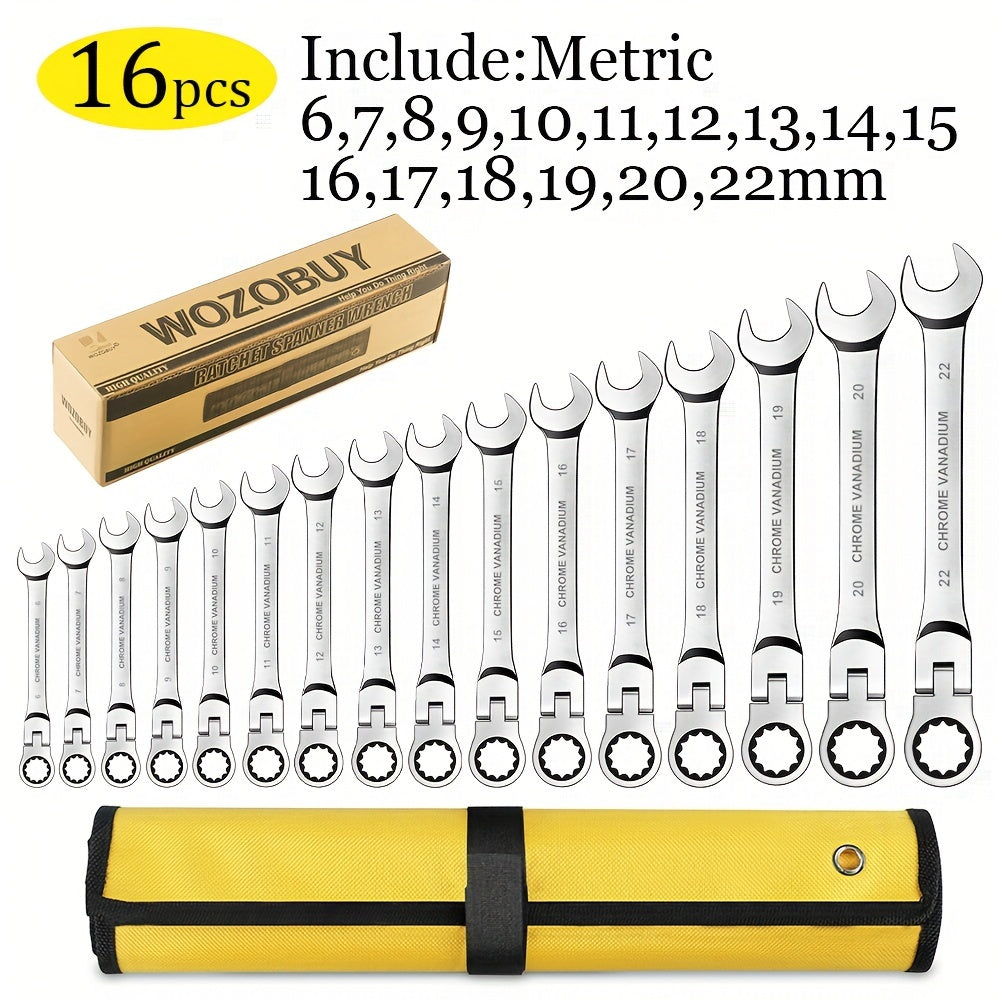 Flex Head Ratcheting Wrench Set, Combination Ended Spanner Kits, Chrome Vanadium Steel Hand Tools Socket Key Ratchet Wrench Set