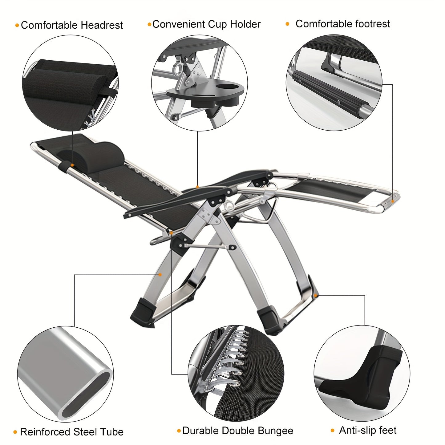 440lbs Capacity Zero Gravity Recliner Chair - Luxurious Outdoor Lounge with Padded Cushion & Cup Holder - Durable, Folding Design for Patio, Deck or Yard