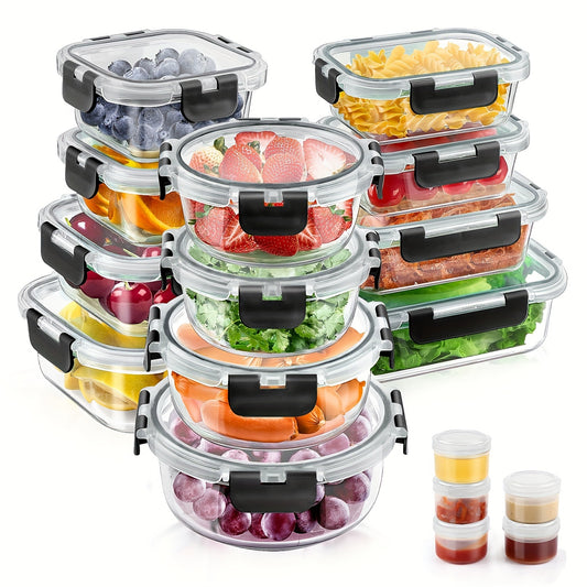 34-Piece Airtight Glass Food Storage Containers Set - Leak-Proof, BPA-Free, Microwave, Oven, Freezer, Dishwasher Safe, Black, 17 Containers and 17 Lids for Meal Prep and Lunch