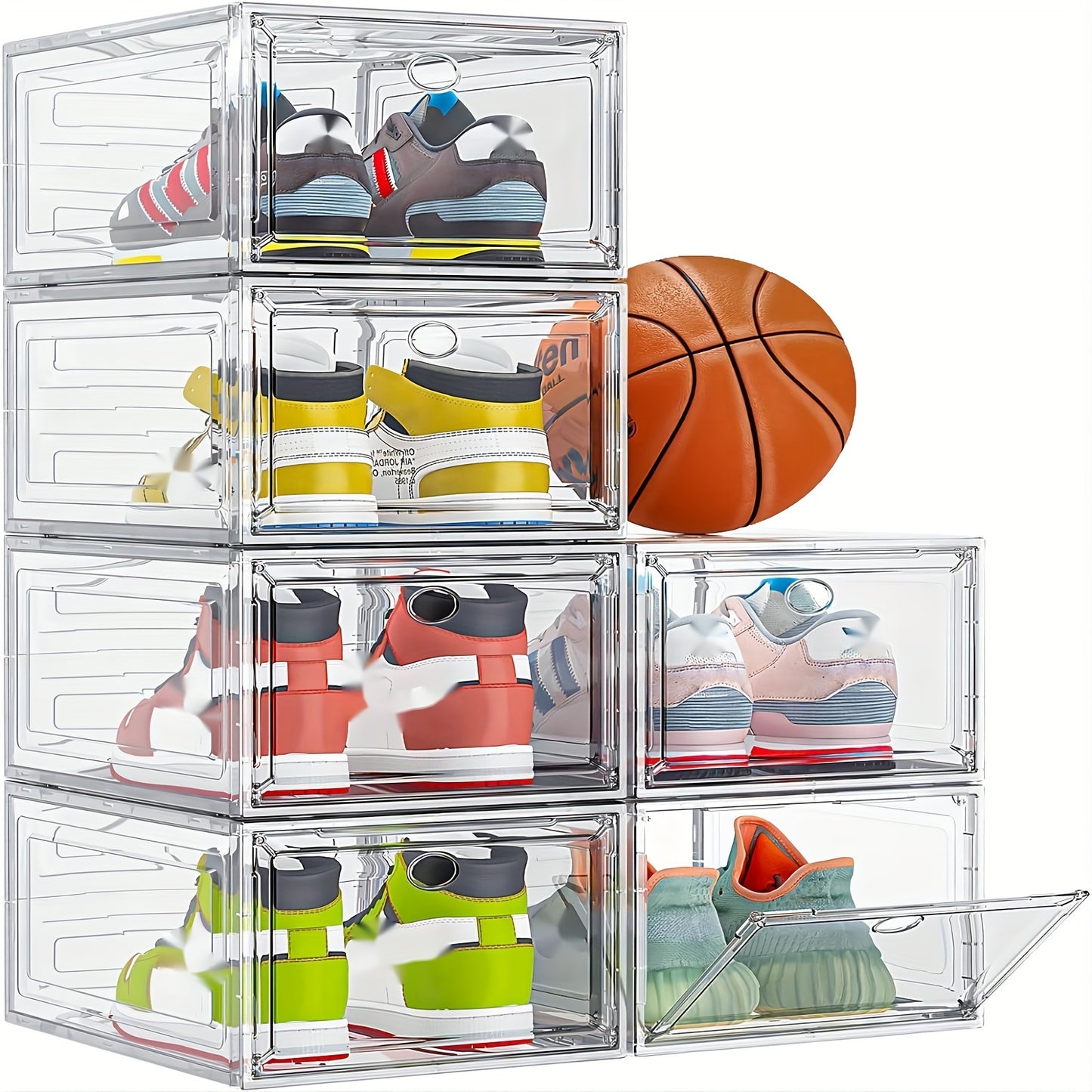 Stackable Clear Shoe Organizer Boxes - Magnetic Front Door, Harder Solid Plastic Construction, Space-Saving Closet Storage, Sneaker Display Case with Dust-Proof Design for Men and Women