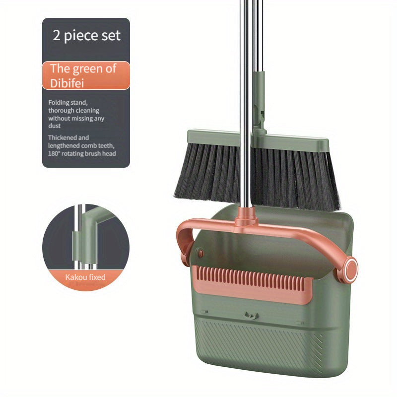 1 Set Long Handle Rotatable Broom and Dustpan Set - Efficient Floor Cleaning Tool with Comb Tooth for Hard Floors - Perfect for Home, Kitchen, Bedroom, Office, and Outdoor Cleaning Supplies