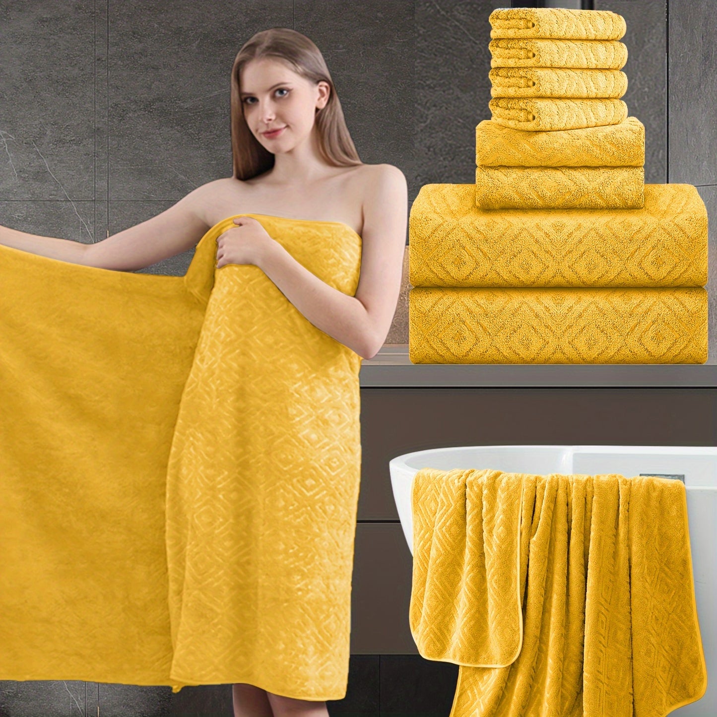 8 Piece Extra Large Bath Towel, Ultra-Soft Thick Bath Towel Highly Absorbent Quick Dry Towel 750GSM Includes 2 Oversized Bath Towels & 2 Hand Towels & 4 Towels for Bathroom Hotels Gym