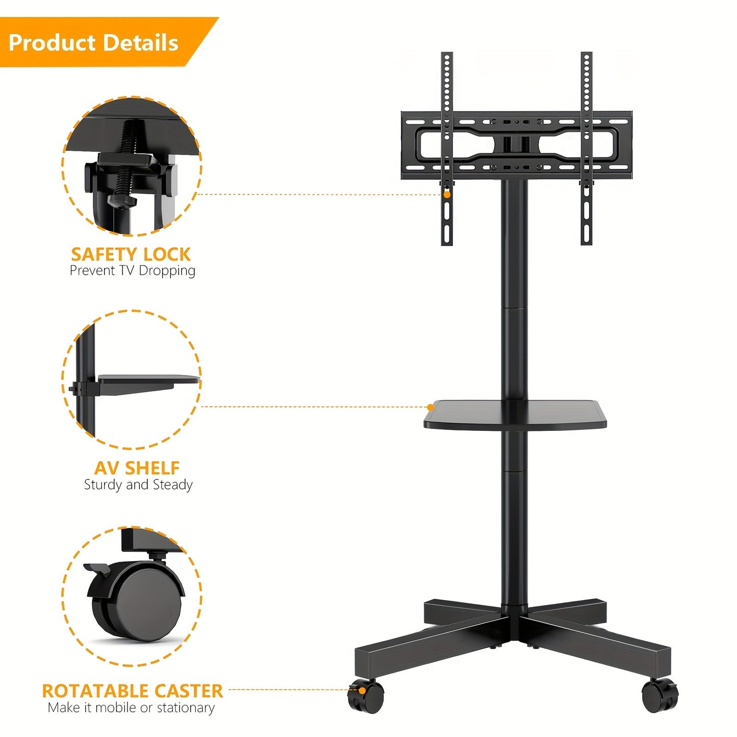 Universal Mobile TV Cart for 23in-55inch TV with Mute Wheel up to 88lbs