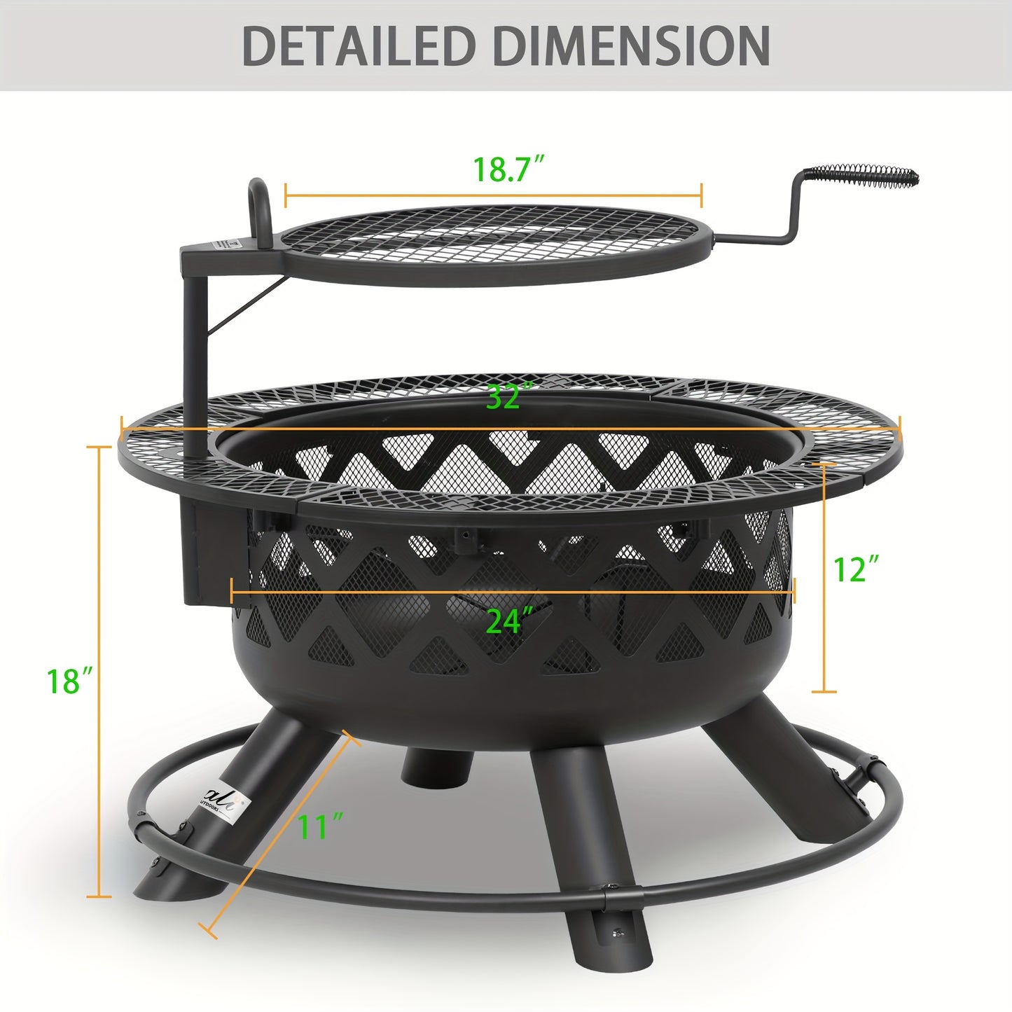 Large Round Wood Burning Fire Pit - Backyard BBQ Grill - Outdoor Gathering Centerpiece with Cooking Grate - Durable Black Finish - Perfect for Camping, Patio, or Garden