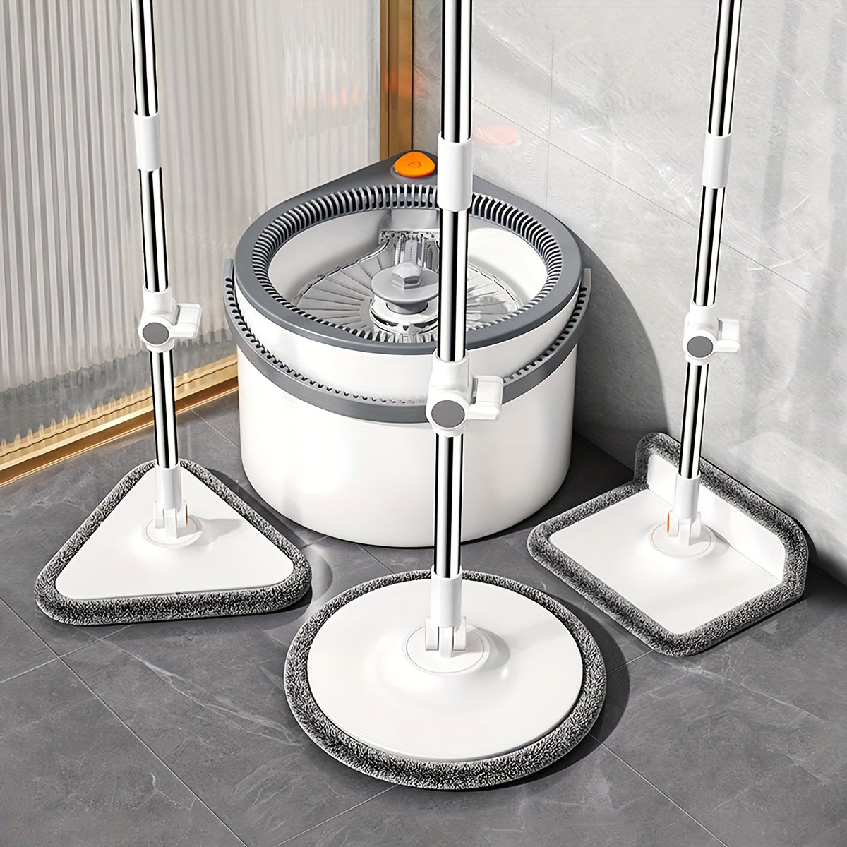 Spin Mop  and Bucket System, Includes Three Types Mop Heads, Dual Compartment Mop Bucket and Thick Washable Microfiber Mop Pads