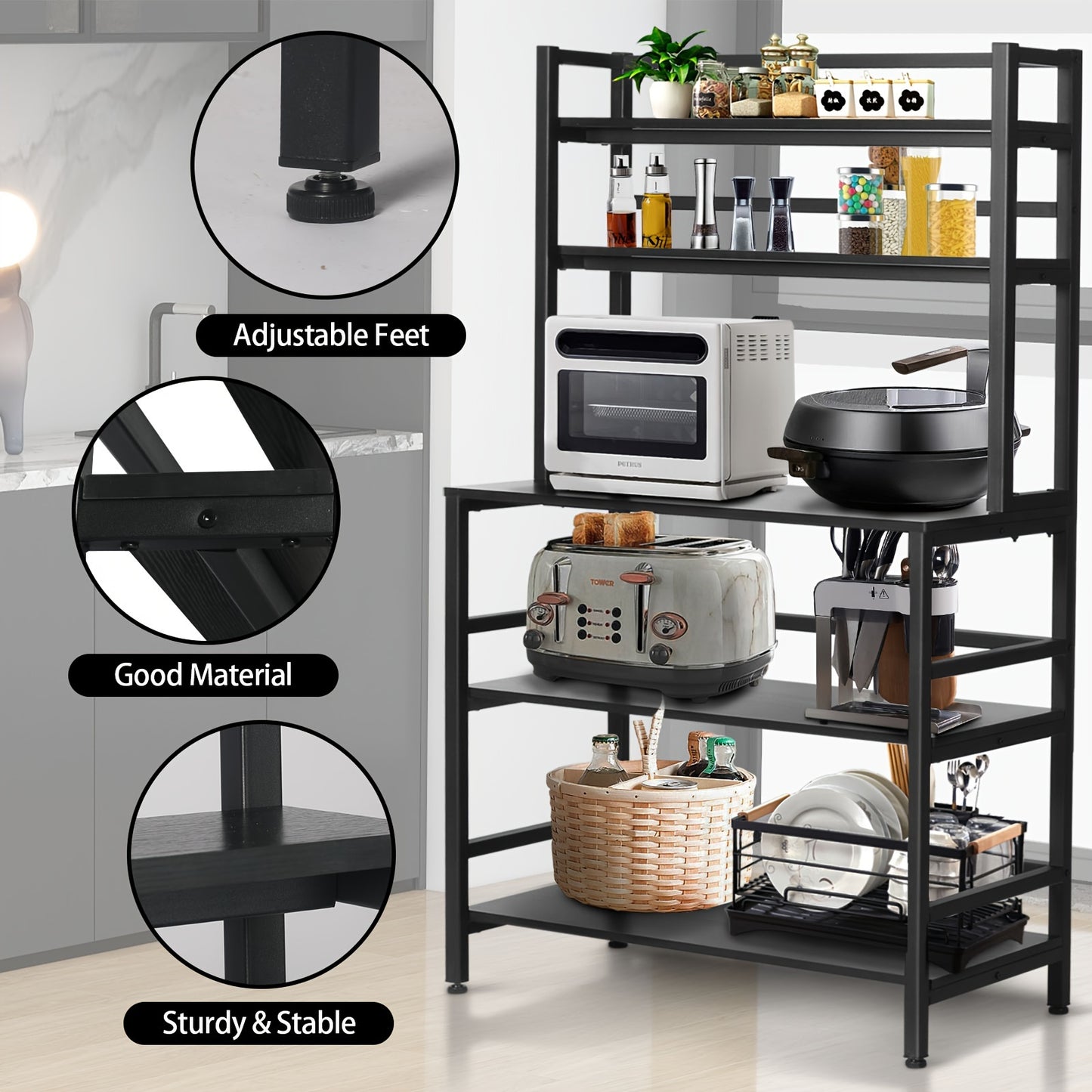 5-Tier Kitchen Bakers Rack With Hutch