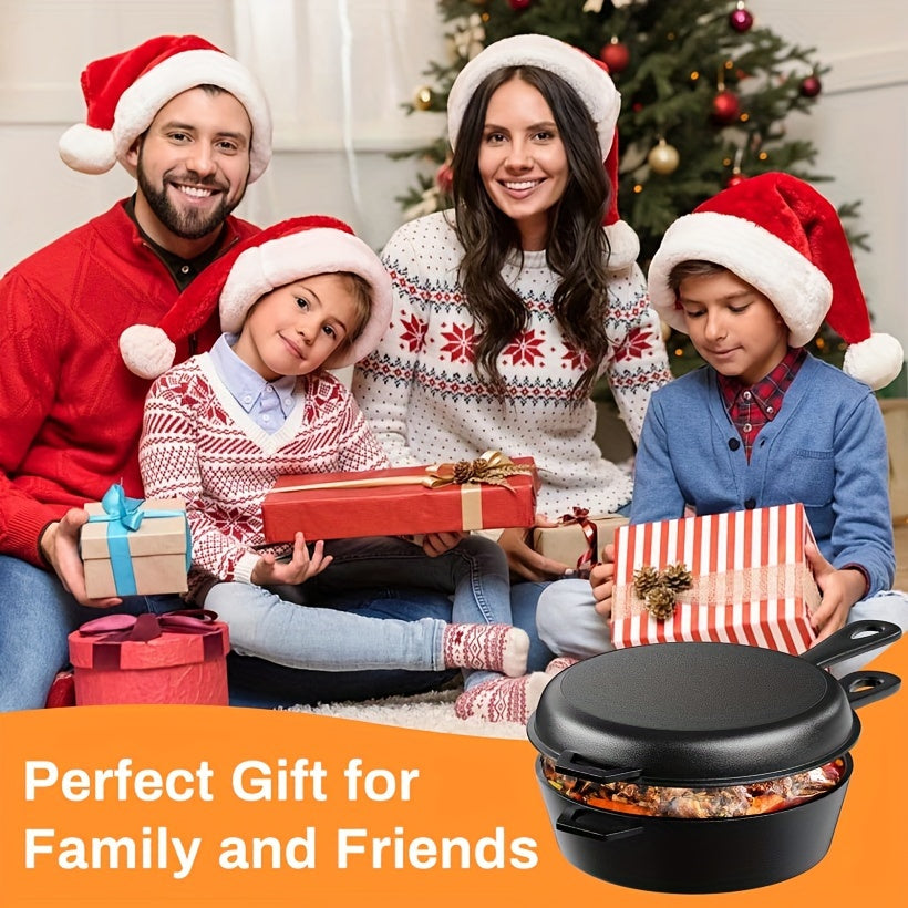 Cast Iron Skillet With Lid, 2-In-1 Multi Cooker, Deep Pot 3.2Qt+ Frying Pan 1.4Qt, Dutch Oven, Oven Cookware, Works For Oven, Stove, Grill, Campfire