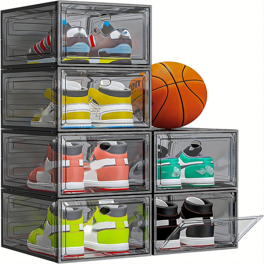 Stackable Clear Shoe Organizer Boxes - Magnetic Front Door, Harder Solid Plastic Construction, Space-Saving Closet Storage, Sneaker Display Case with Dust-Proof Design for Men and Women