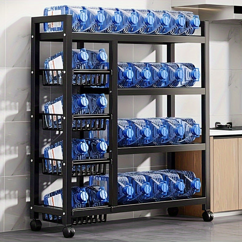 Mobile Kitchen Shelf, Multi-layer Metal Kitchen Storage Rack With Open Basket - Floor Standing, Suitable For Organizing And Storing Fruits And Vegetables, Kitchen Storage Room Storage Container, Black