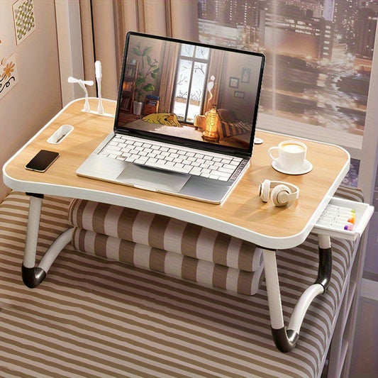 Ultra Large Portable Laptop Bed Table Foldable Desk, Computer Desk - Multi Functional Tray Holder With Cup Holder And Drawer, USB, Fan, And Light - Perfect For Eating, Reading, And Writing On Beds, Sofas, Floors - Stable, Durable, And Foldable