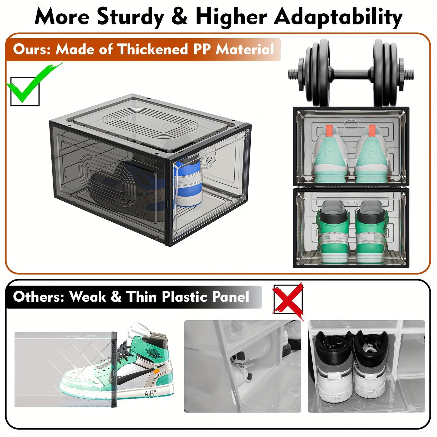 Stackable Clear Shoe Organizer Boxes - Magnetic Front Door, Harder Solid Plastic Construction, Space-Saving Closet Storage, Sneaker Display Case with Dust-Proof Design for Men and Women