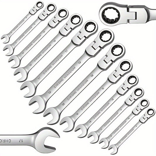 12pcs YWBL-WH Metric Ratchet Wrench Set - Durable Cr-V Steel, 8-19mm, with Handy Tool Case - Perfect for Home DIY & Auto Repairs