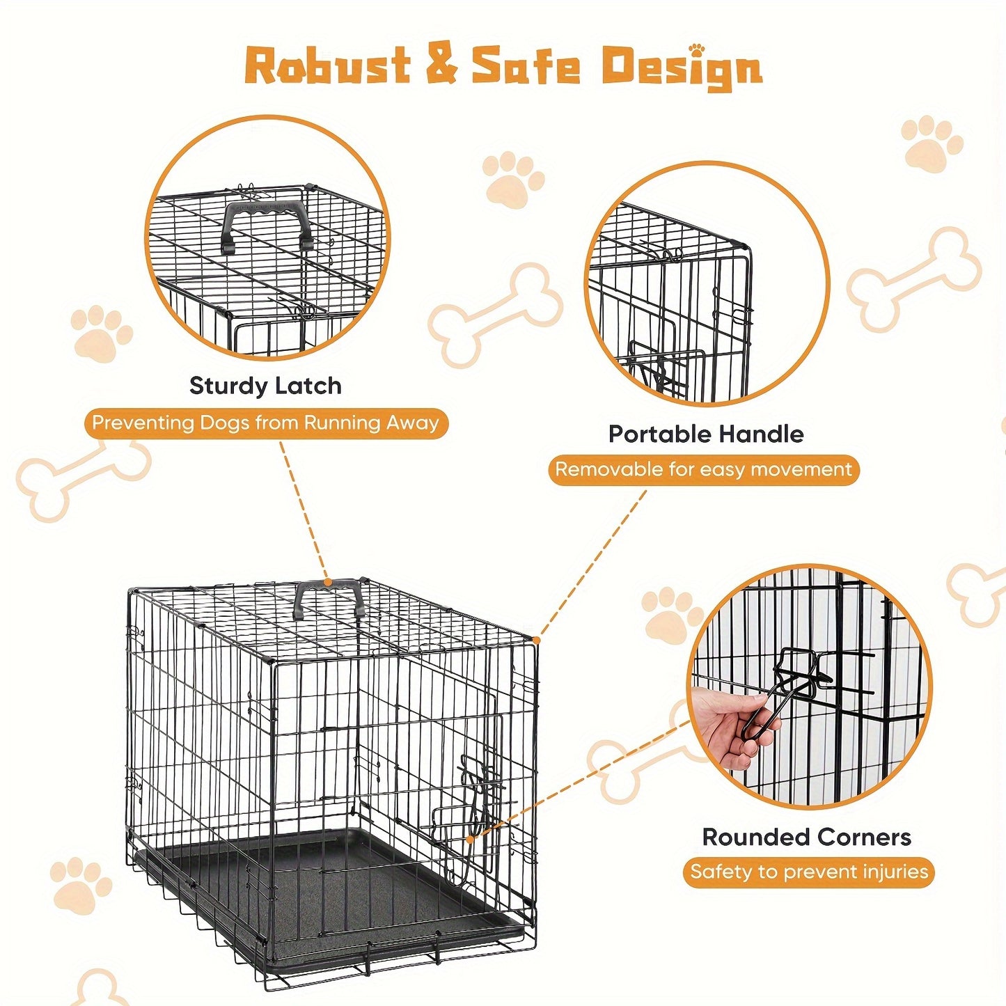 Dog Crate with Divider Panel Double Door, Folding Metal Wire Dog Cage with Plastic Leak-Proof Pan Tray, Pet Kennel for Indoor, Outdoor, and Travel