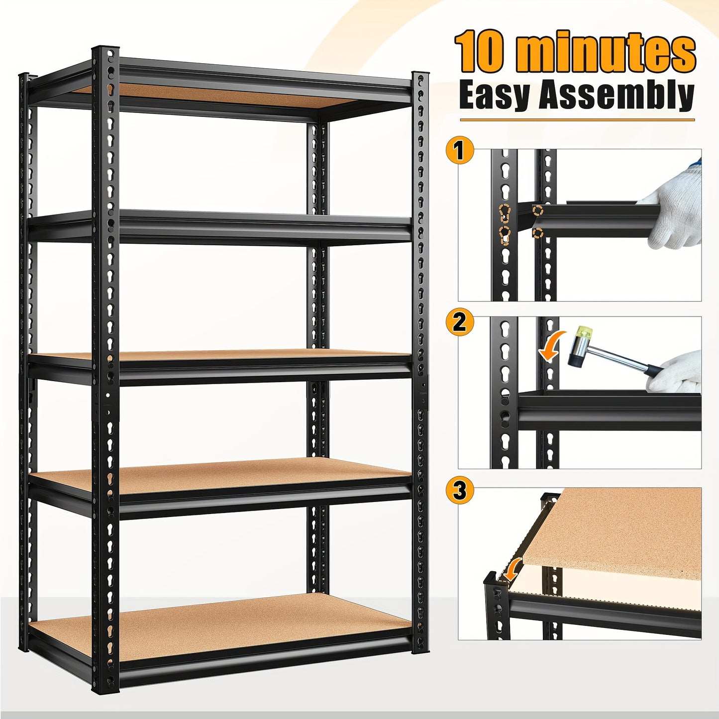 Garage Shelving 5 Tier Storage Shelves Heavy Duty Shelving Adjustable Garage Storage Shelves Metal Shelves for Storage Loads 1500LBS Metal Shelving Units and Storage for Pantry Garage