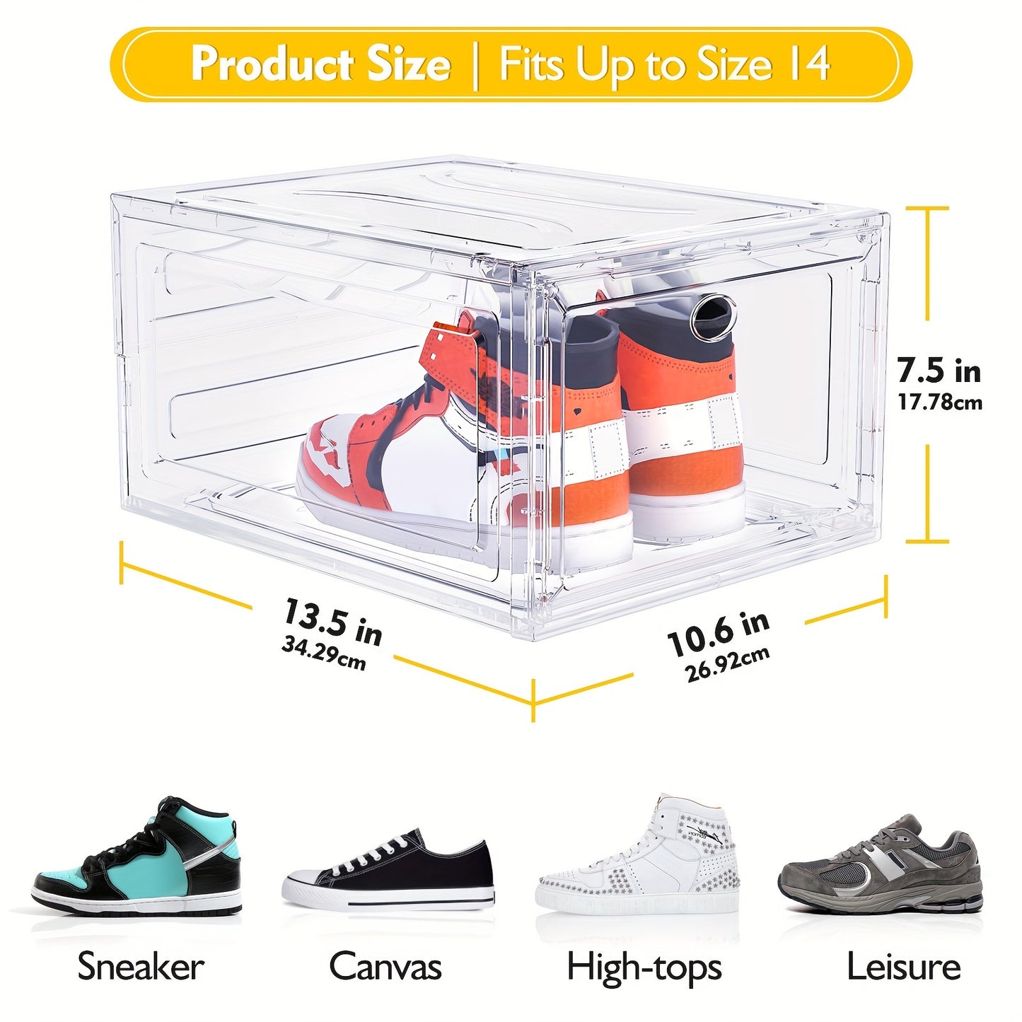 Stackable Clear Shoe Organizer Boxes - Magnetic Front Door, Harder Solid Plastic Construction, Space-Saving Closet Storage, Sneaker Display Case with Dust-Proof Design for Men and Women